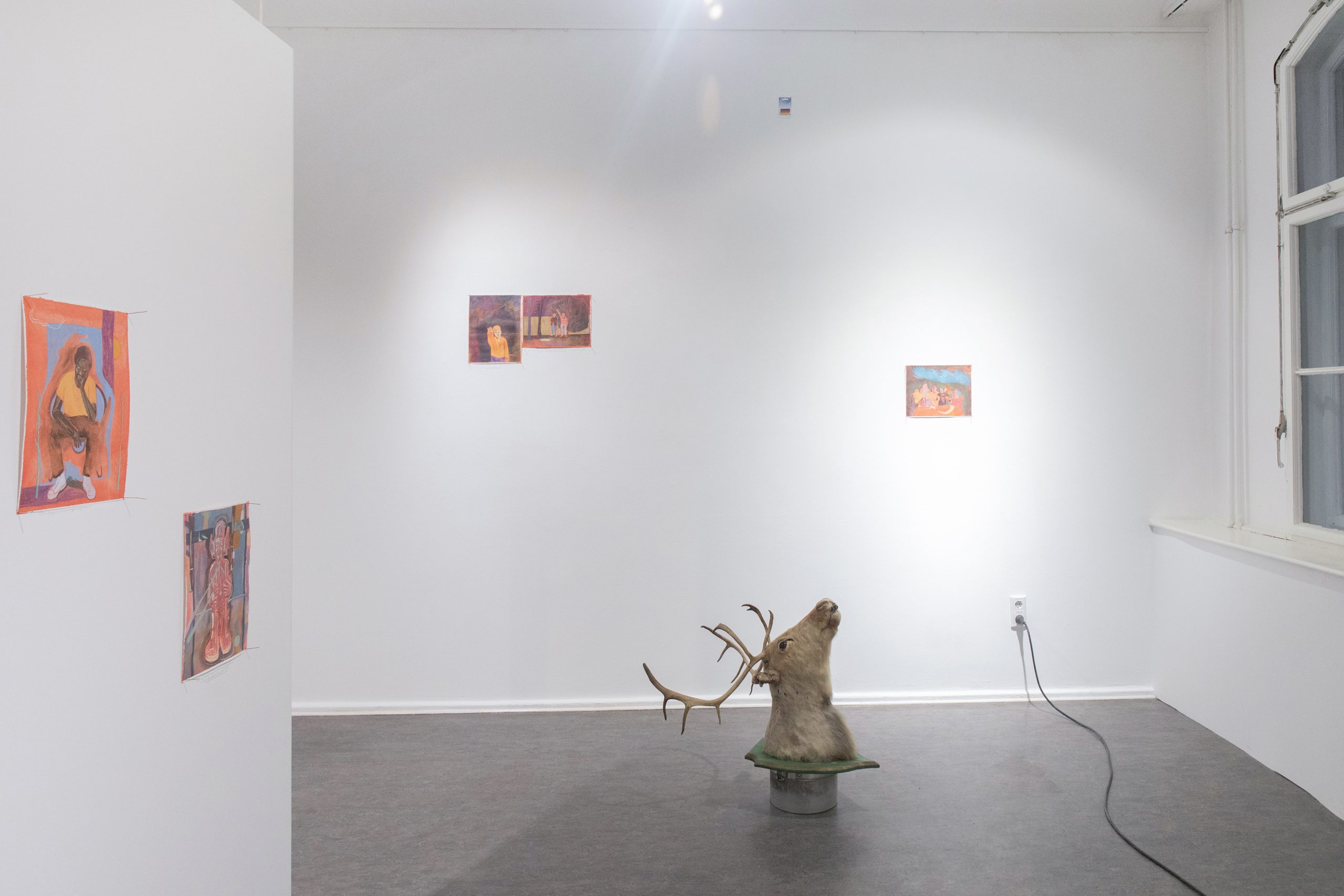 Arijit Bhattacharyya, The Night of the Long Silence, 2024, installation: drawings, taxidermied animals, other found objects, audio (c) Silke Briel